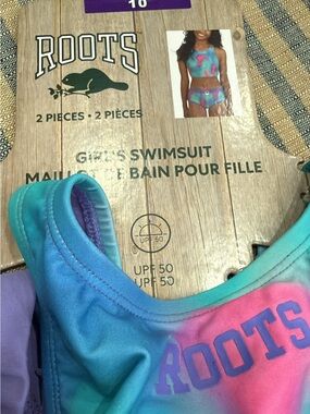 Roots Girls' Two-Piece Tie-Dye Swimsuit - Turquoise, Pink & Purple